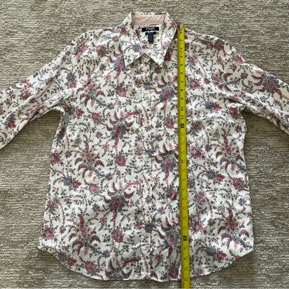 Chaps Womens XL No Iron Button Up Shirt Pink Floral 3/4 Sleeve Blouse Cotton - Picture 4 of 9